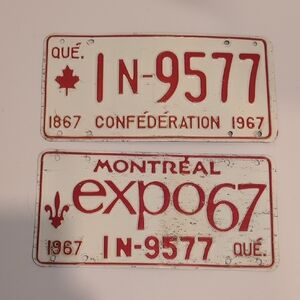 Vintage Pair of montreal Expo 67 quebec license Plates